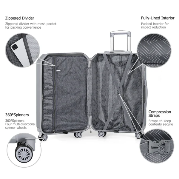 3PCS Luggage Set ABS Hardside Travel Luggage with Spinner TSA for Business Trip ABS Travel Luggage Set - Image 6