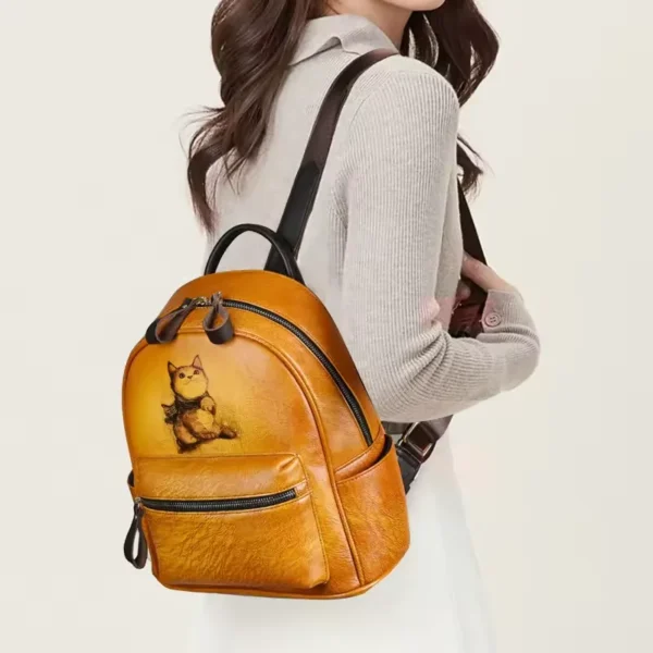 2024 New Retro Women's Backpack Designer Hand drawn Genuine Leather Luxury Women's School Backpack Women's Backpack - Image 6