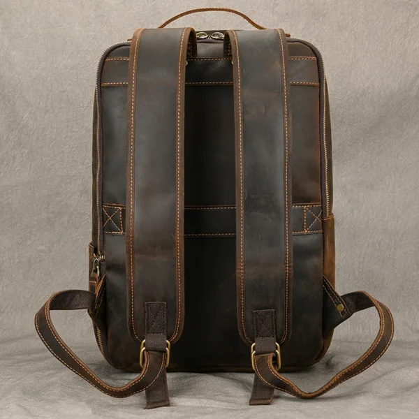 Vintage Travel Backpack leather double zipper bagpack male crazy horse leather backpack handmade leather travel bag men bag - Image 6