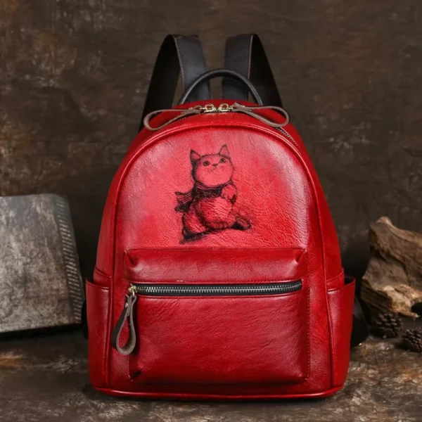 2024 New Retro Women's Backpack Designer Hand drawn Genuine Leather Luxury Women's School Backpack Women's Backpack - Image 2
