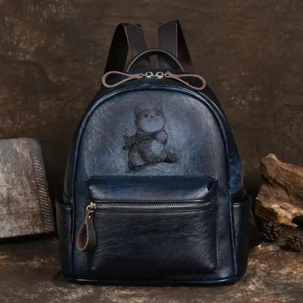 2024 New Retro Women's Backpack Designer Hand drawn Genuine Leather Luxury Women's School Backpack Women's Backpack - Image 4