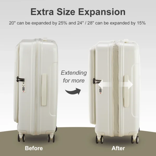 Luggage Sets 3 Piece, ABS+PC Front Open Hardshell Lightweight Luggages,Suitcase with TSA Lock & Double Wheels (20/24/28, White) - Image 3