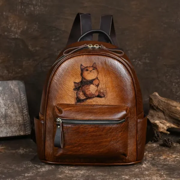 2024 New Retro Women's Backpack Designer Hand drawn Genuine Leather Luxury Women's School Backpack Women's Backpack - Image 3