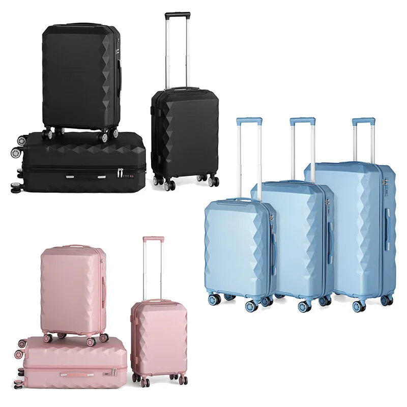 Trio of ABS Suitcases – Black, Silver and Rose Gold 20″”24″”28″” Lightweight & Durable, Flexible & Tough Exterior ABS Luggage